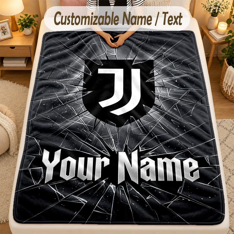 Flannel BlanketJuventus FC Custom Name Text Personalized Soft Warm Throw Blanket Home Decor Gift