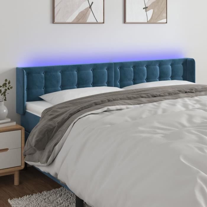 3123728 vidaXL Tête de lit à LED Bleu foncé 163x16x78-88 cm Velours