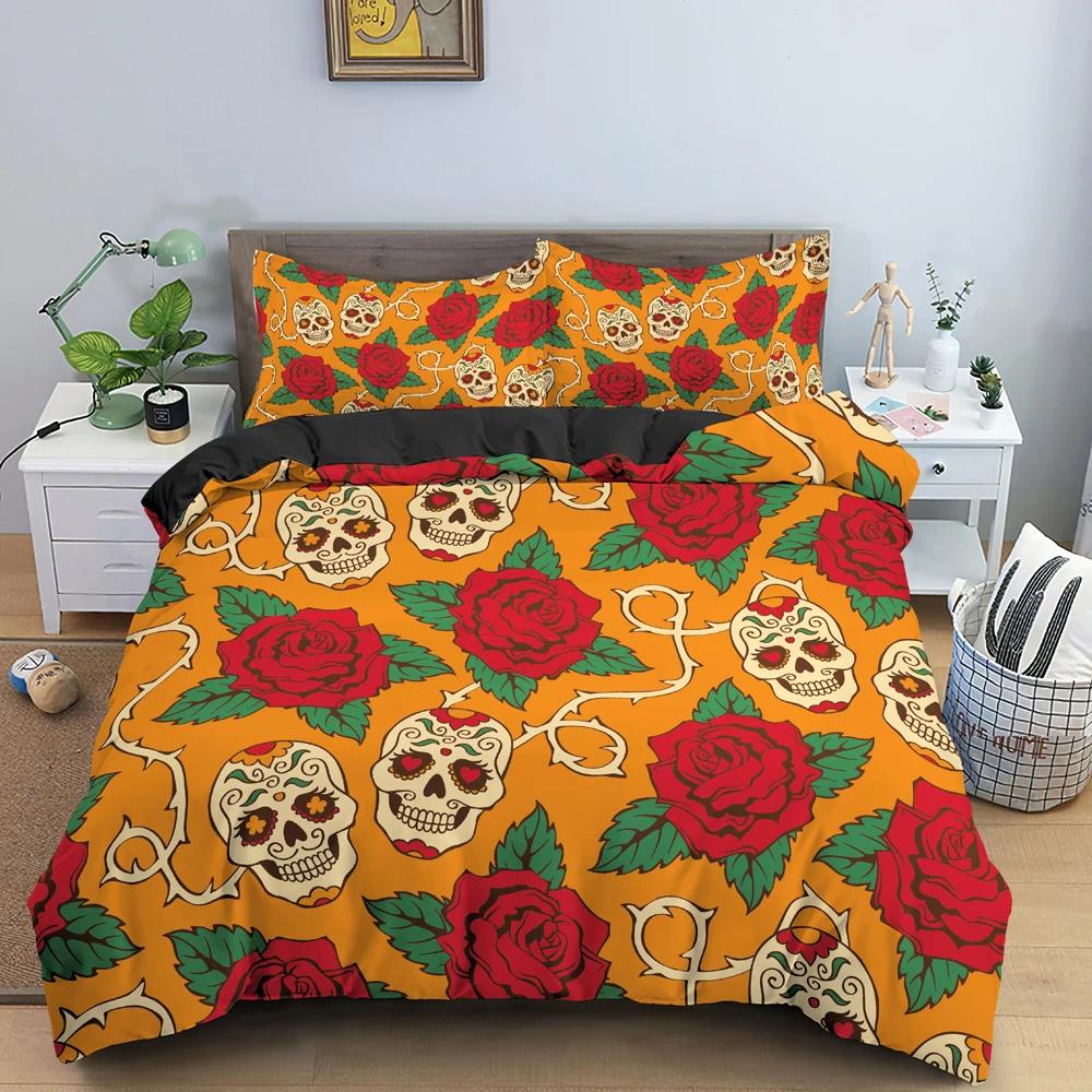 Hot Style Soft Bedding Set 3d Digital Skull Printing 2_3pcs Duvet Cover Set with Zipper Single Twin Double Full Queen King