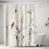 Birch Tree Shower Curtain Red Cardinal Bird Nature Print Bathroom Decor Waterproof Curtains Minimalist Home Style