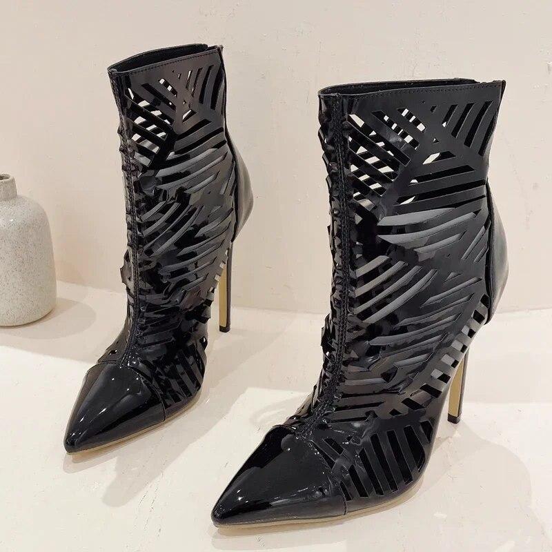 

Eilyken/новые пикантные ботильоны на высоком каблуке, сандалии, женская обувь с острым носком, женская обувь, весенняя вечеринка, выпускной, Botas De Mujer 42 чёрный