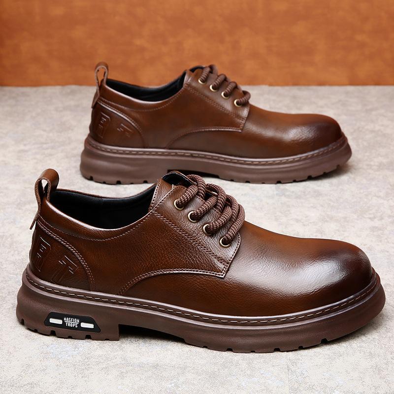 Retro Derby schoenen lente nieuw ademend laag uitgesneden werkschoenen heren ronde neus Amerikaanse grote neus casual kleding leren schoenen