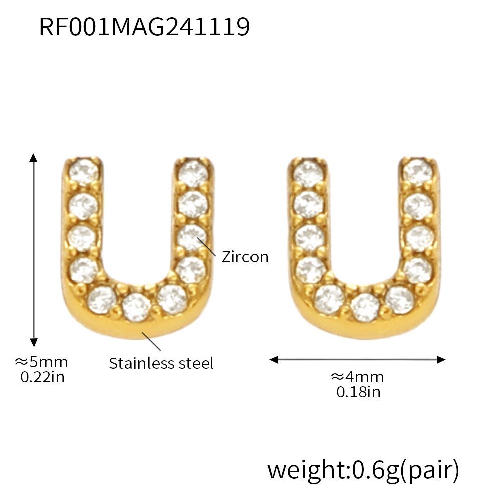 Qiong Yao 26-Letter Zircon Inlaid Jewelry Set: Gold-Plated Titanium Steel Necklace, Bracelet, Ring, and Stud Earrings.