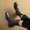 Autumn and winter medium heel knight boots women's comfortable square head leather boots rear zipper solid color square heel women's boots Korean vers