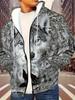 Mens Full Zip Hooded Wolf Graphic Drawstring Hood Side Pockets Lightweight Outerwear Sports Gym Long Sleeve Oversize Sweatshirt