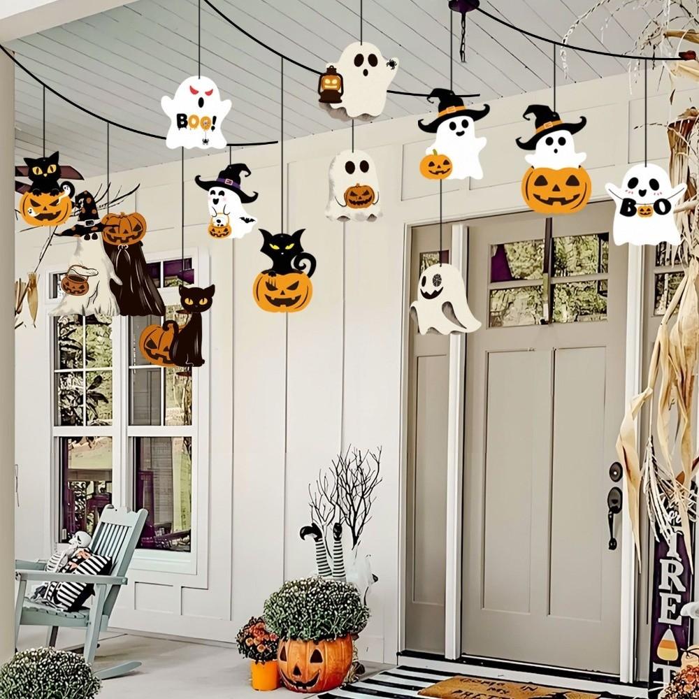 Black Cat Design Halloween Paper Hanging Ornament Cat Pumpkin Pendant Ghost Ornament Home Decor