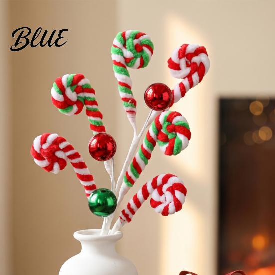 Decorative Candy Cane Festive Decor White Green Pick Red Props Christmas Plush Stem Branch