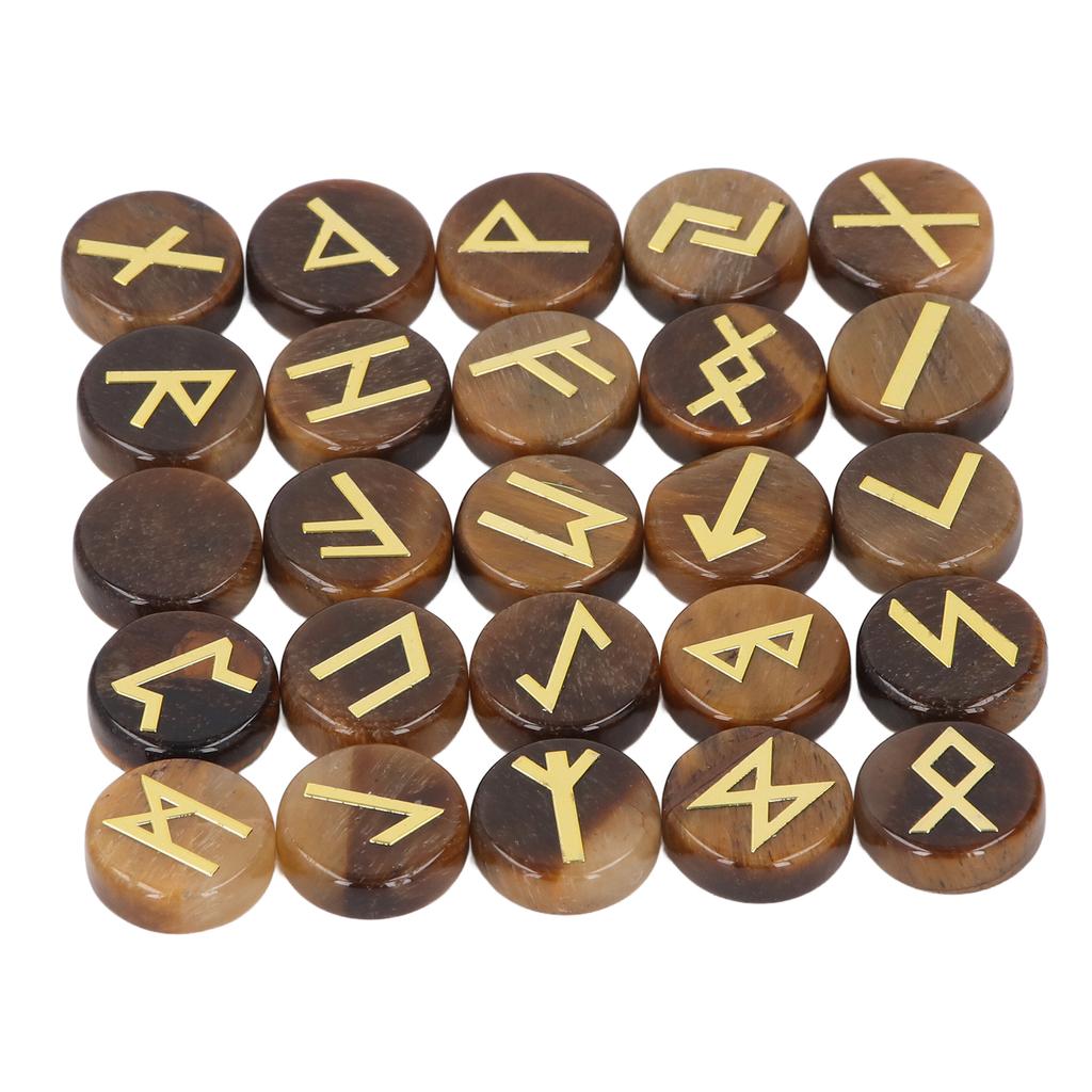 25 Pieces Round Rune Stones Engraved Symbol Stone Set for Yoga Meditation and Holiday Present