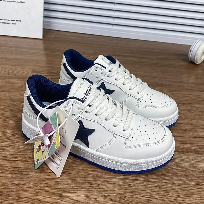 White Dark Blue Color Matching Niche Board Shoes Women's Autumn New Versatile Sports and Leisure White Shoes