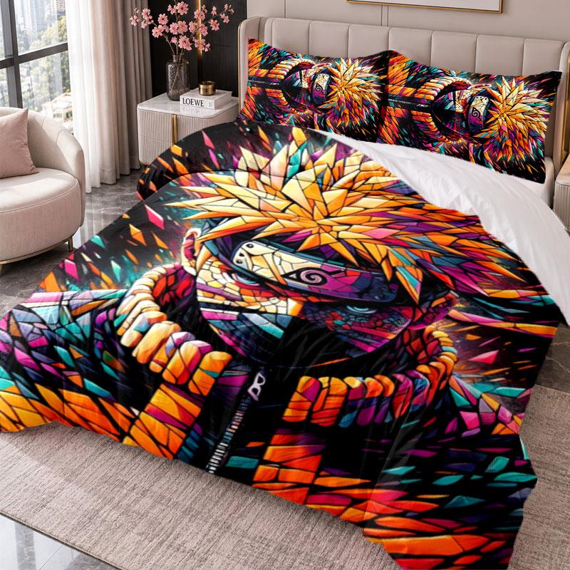 Naruto Uzumaki 3Pcs Bedding Set Duvet Cover With Two Pillowcases For Bedroom Home Decoration