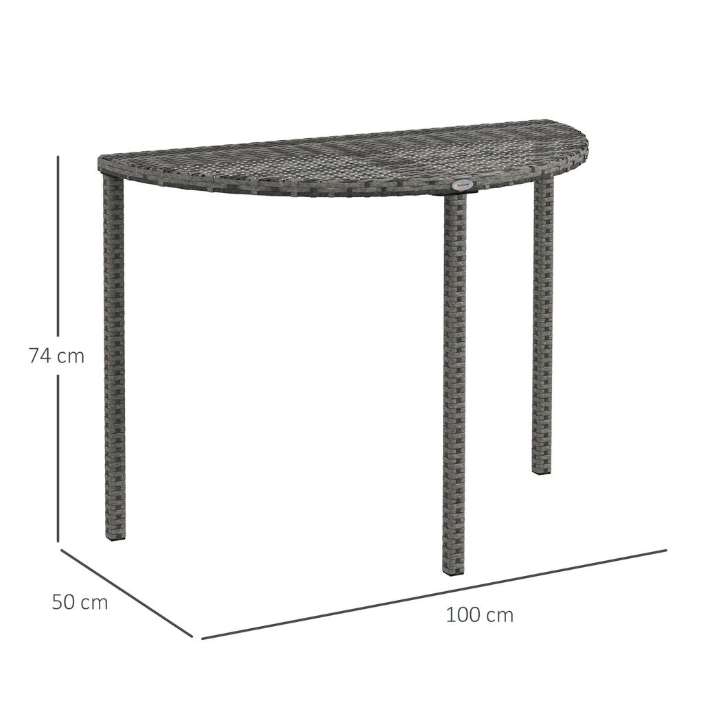 Balcony Table, Half-Round, Poly Rattan+Metal, 100x50x74 Cm, Grey