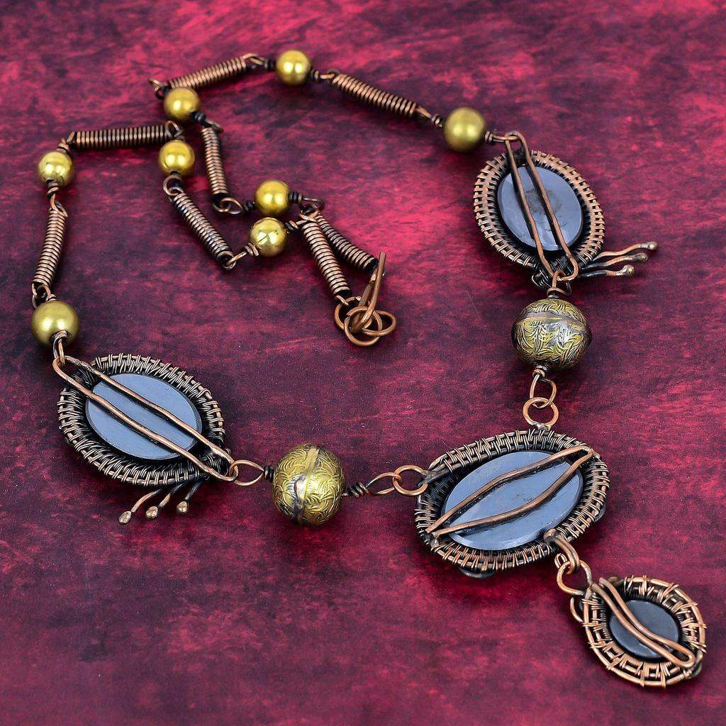 Shungite Necklace Copper Wire Wrapped Adjustable Necklace Real Gemstone Jewelry