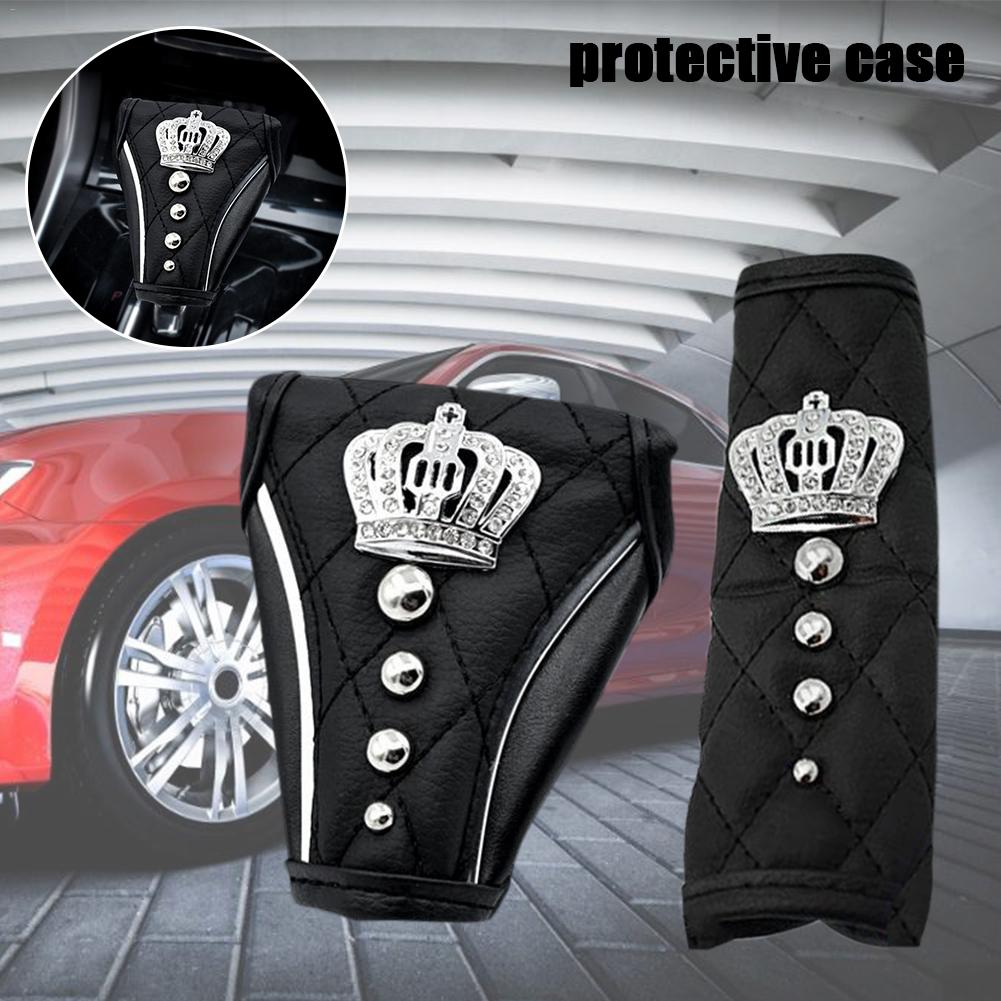 

Car Accessories Diamond Crown Gear Cover Hand Brake Cover Block Manual Automatic Gear Shift Cover Protective Case Car Seat Belt чорний