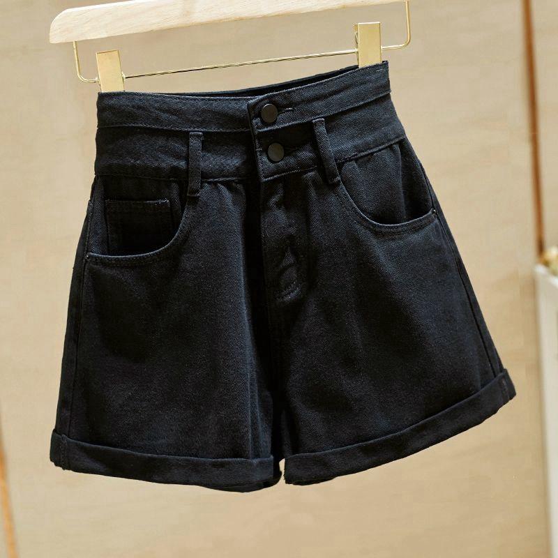 

Классические и минималистичные модные универсальные женские шорты с супер высокой талией на весну и лето, свободные, тонкие, с подворотами, широкие, с надписью «A Word», индивидуальность 2XL чёрный