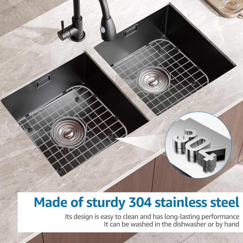 2Pcs Sink Grid Stainless Steel Sink Protectors Drainage Racks Kitchen Sink Protector with Rubber Padded Feet for Kitchen Gadgets