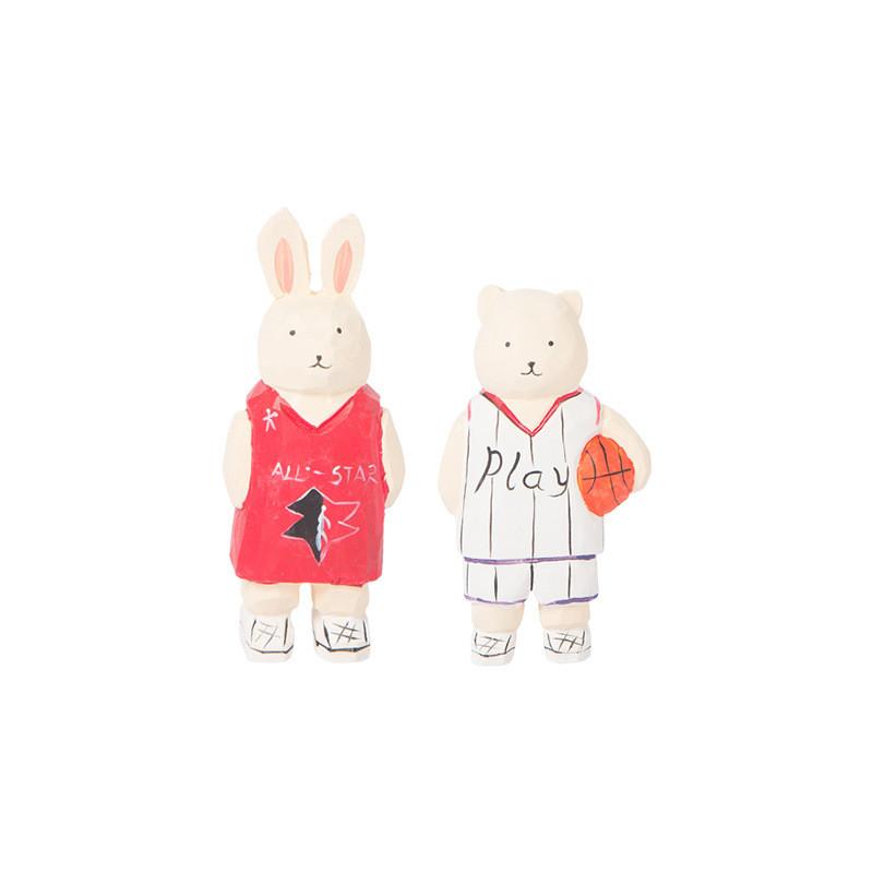 Wooden Craft Figurine With Basketball Bear And Bunny For Home Decor And Giftgiving