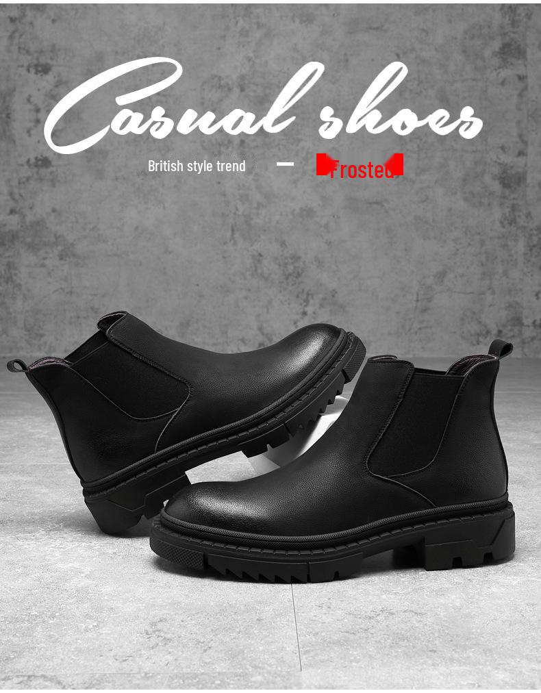 Men's Winter Cotton Martin Boots: British-Style, Mid-Cut Leather, Thick-Soled, Trendy Motorcycle Design