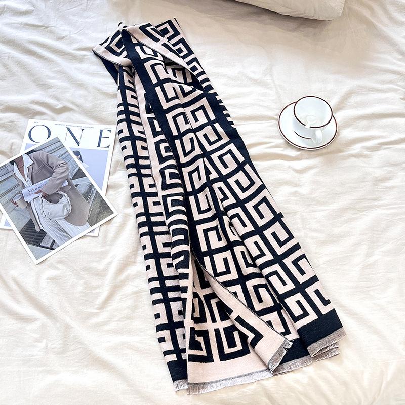 New high-end geometric scarf women's winter versatile imitation cashmere double-sided scarf thickened warm shawl