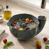 Small Produce Washing Bowl with Glazed Body, Center Water Guide and Drain Holes for Daily Kitchen Serving Use Often