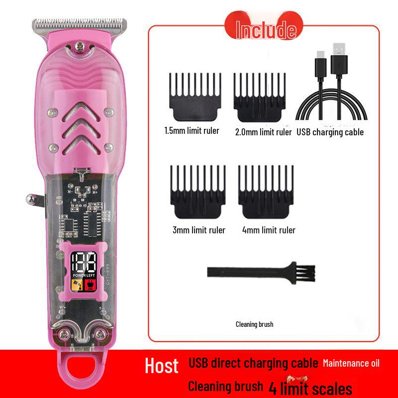 Tondeuse à cheveux professionnelle LCD rechargeable transparente rétro pour le rasage et la coupe