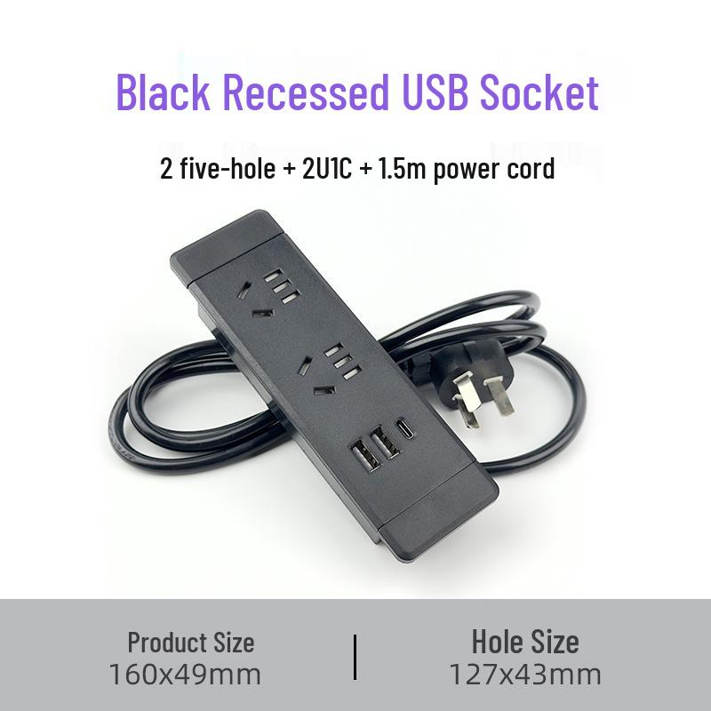 Embedded Desktop Power Strip with Extension Cord
