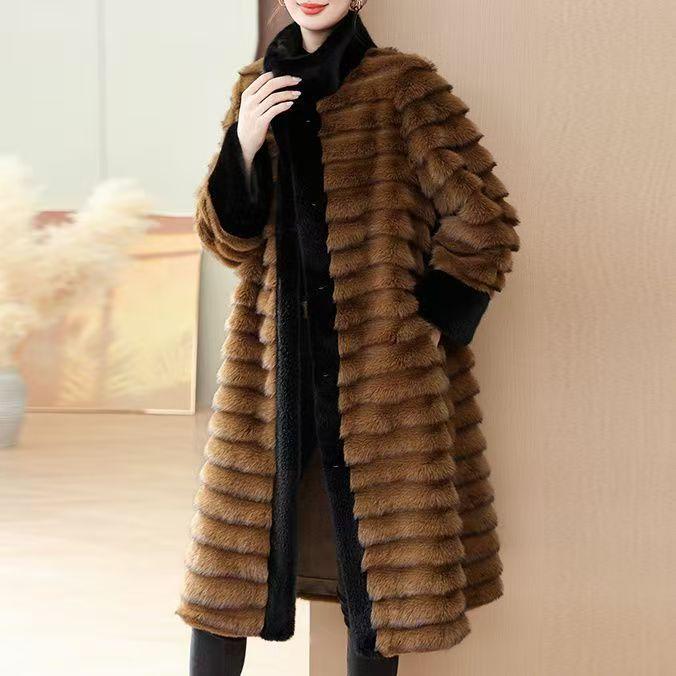 Golden Mink Fur Long Coat High Quality Warm Thick Fashion Winter Jacket