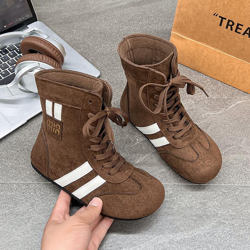 2025 autumn new retro matte leather high-top German training shoes fashionable inner height increase Martin boots Maillard casual women's shoes