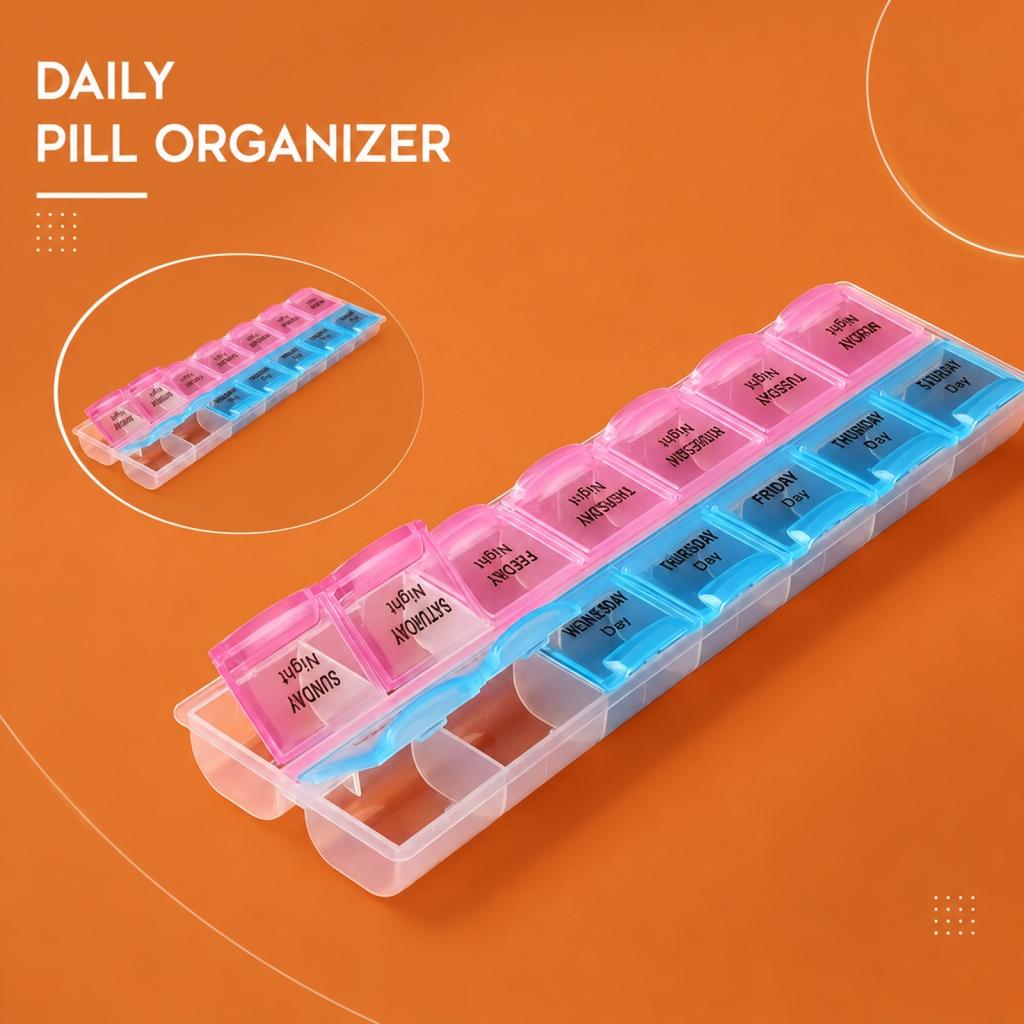 Weekly Pill Organizer Box Two Row Design with Secure Lids Large Capacity Portable Medication Storage Container for Home Travel Use 215 X 65 X 25mm