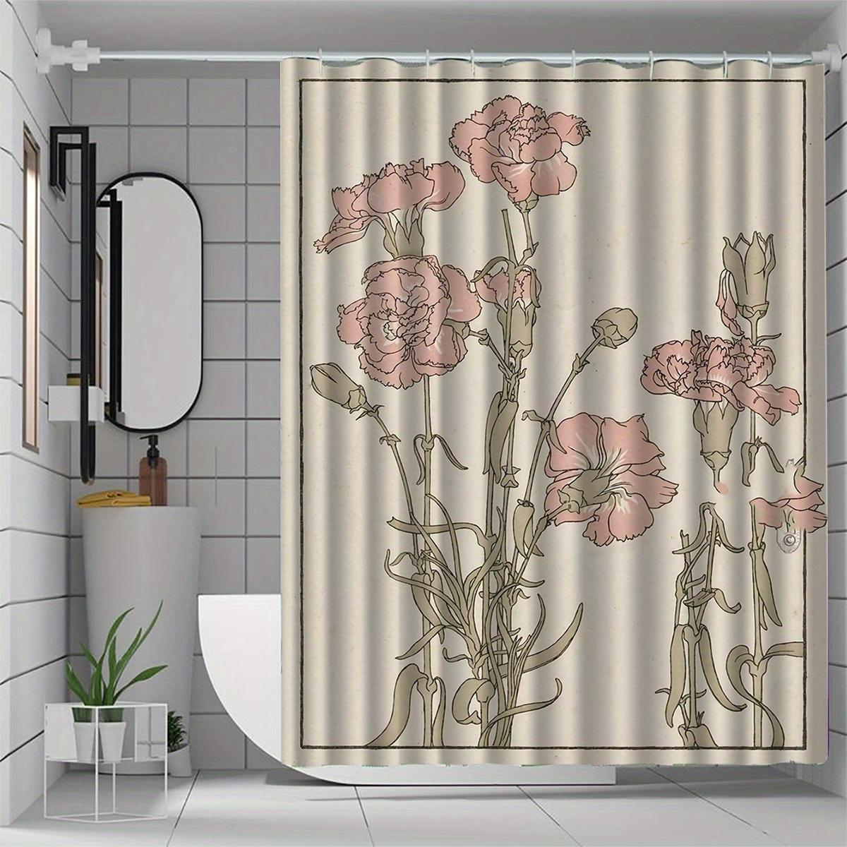 

Mother s Day Floral Shower Curtain - Heart Design, Polyester, Waterproof, Easy Hang, All-Season Use, Durable Bath Decor W90xH180cm