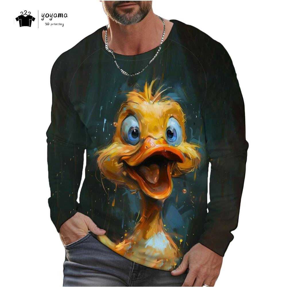Funny Chicken Pattern Men Long Sleeved T-Shirt 3D Print Autumn Loose-Fitting Men's Clothing Casual Fashionable O-Neck Men's Top