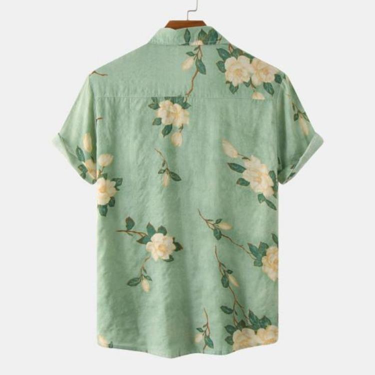 Men Summer Hawaiian Shirt Floral Leaves Print Streetwear Chic Single Breasted Thin Shirt