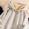 Sudadera con capucha cálida y moderna para hombre de forro polar de lana de cordero con cremallera: Versátil, Grueso y Casual para Otoño/Invierno.