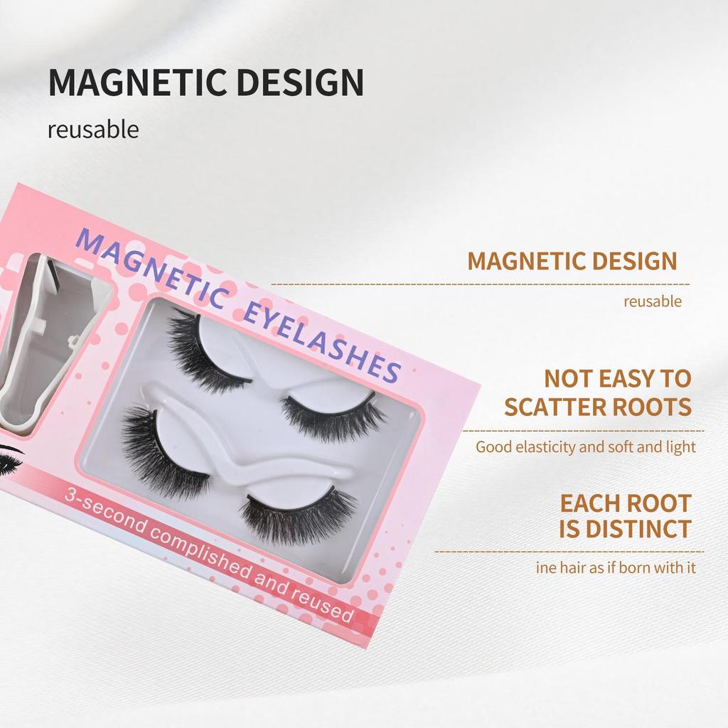 Reusable Magnetic False Eyelashes Set with Natural Curl – No Glue Needed, Easy Removal, Suitable for European and American Styles