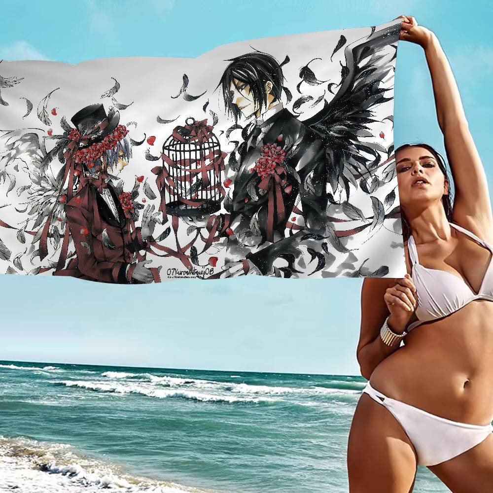 Manga Series Black Butlers Microfiber Printed Beach Towel Mountain Climbing Yoga Beach Swimming Running Absorbent Soft Towel