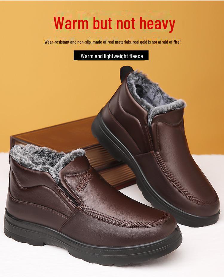 Pantofi de iarnă pentru bărbați din bumbac: Dimensiune mare, plus catifea, caldă, îngroșată, anti-alunecare, impermeabilă pentru vârste mijlocii și vârstnici.