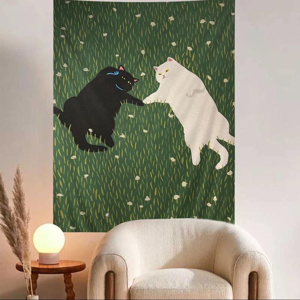 Creative Cat Cartoon Decorative Tapestry Home Wall Living Room Office Decorative Tapestry