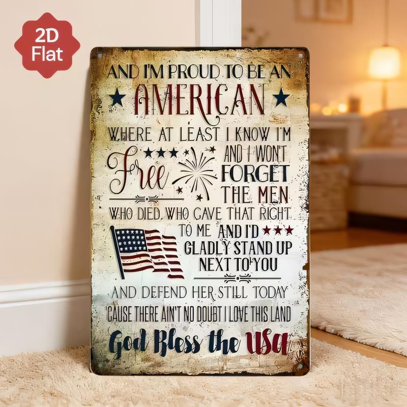 Tin Sign American Freedom Wall Decor  Retro Vintage Style Patriotic Quote Metal Plaque Im Proud To Be American Stars Stripes