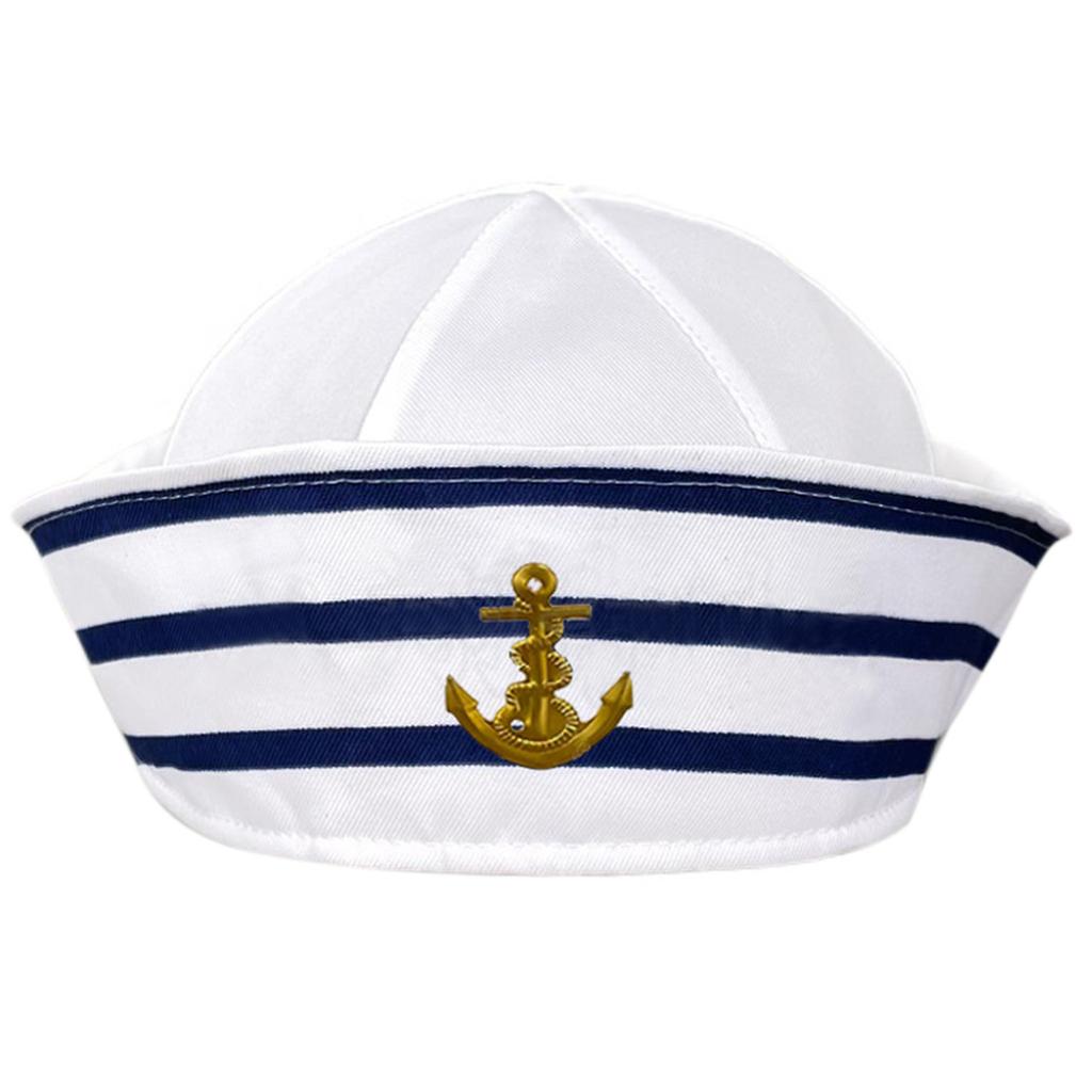Fashion Sailor Hat with White&Blue Stripe Navy Hat with Anchor Print Cosplay Hat