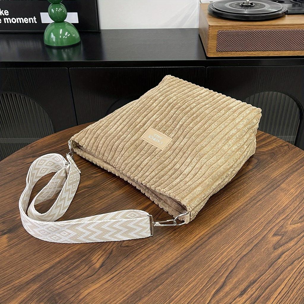 New Large Capacity Women's Shoulder Bag Solid Color Shoulder Bag Versatile Tote Commuter Bag Corduroy Bag for Women