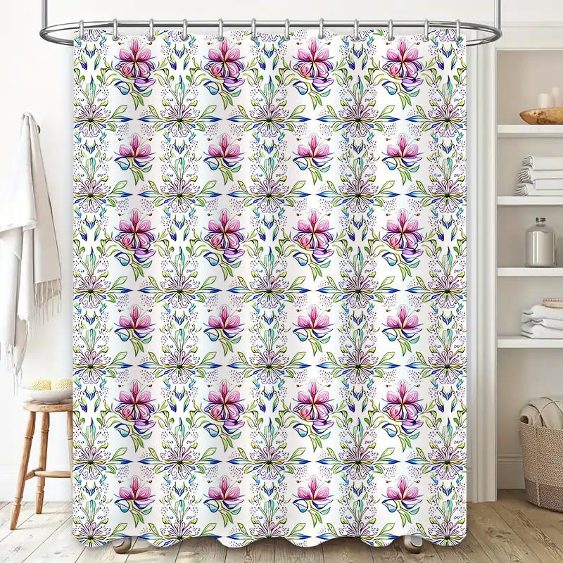 Vivid Floral Shower Curtain Waterproof Bathroom Decor with Eternity Pattern Available in Multiple Sizes for Home Use