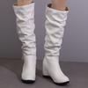 Stivali Alti al Ginocchio con Zeppa Scarpe Invernali da Donna Aumento di Altezza Stivale Lungo Moda Pieghettato Nero Bianco Calzature Scarpe Femminili Casual