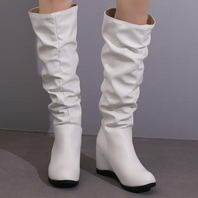 Wedge Knee High Boots Women Winter Shoes Height Increasing Long Boot Fashion Pleated Black White Footwear Shoes Female Casual