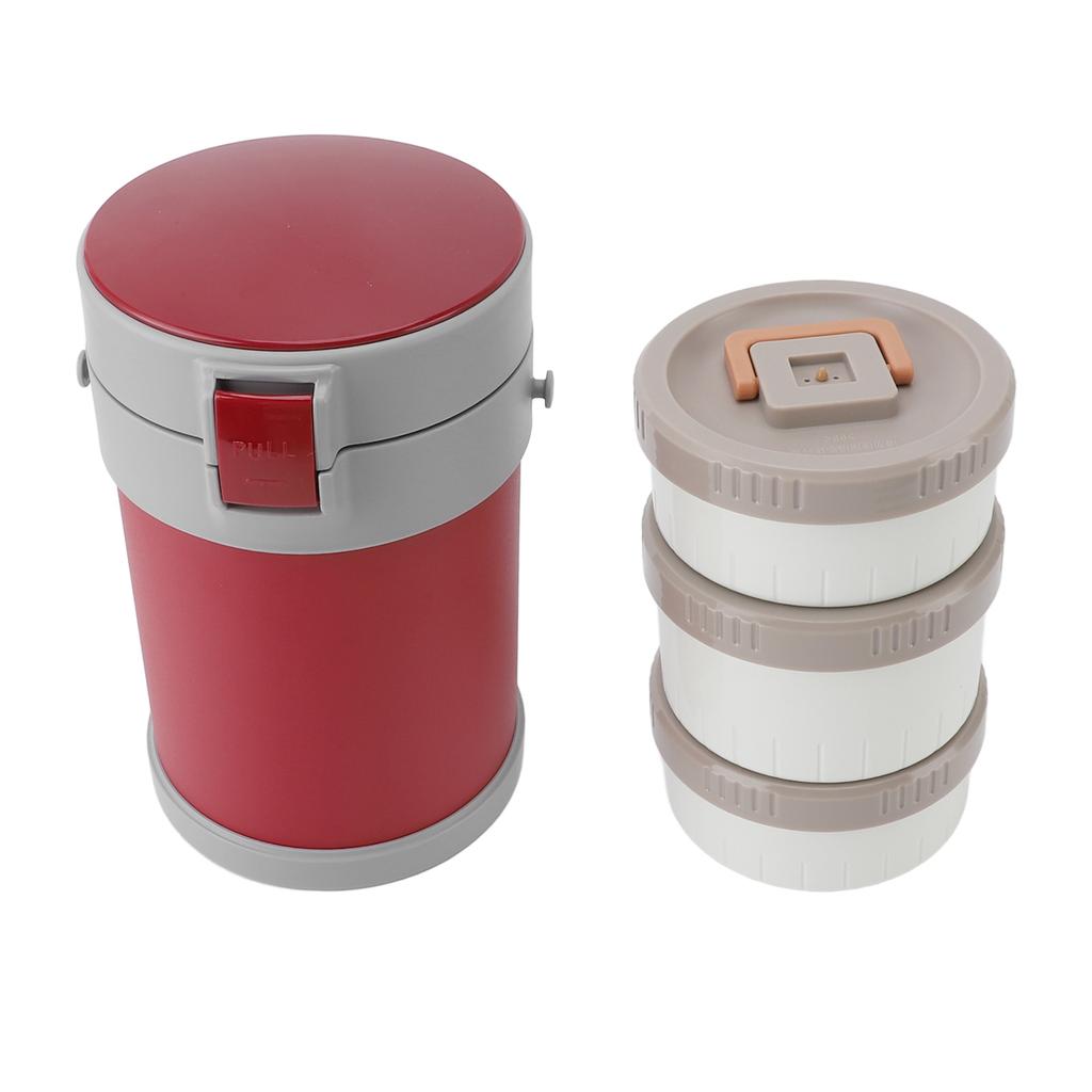 Insulated Food Jar 2L 3 Tier Microwave Safe 304 Stainless Steel Vacuum Lunch Box with Shoulder Strap for School