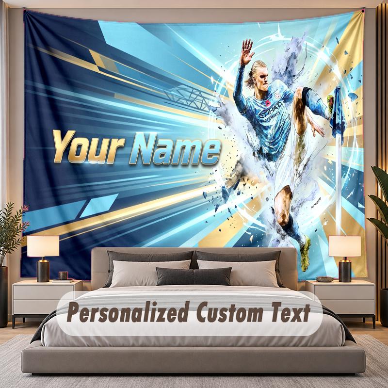 Custom Name Text Tapestry Erling Haaland Personalized Polyester Wall Tapestry For Bedroom And Room