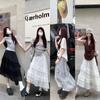 Women's French Patchwork Lace Skirt - Gray, Irregular Harajuku Style for Spring/Summer