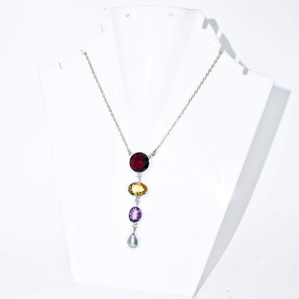 Gemstone Handmade Necklace, Garnet, Citrine, Amethyst, pearl necklace, dangle necklace, sterling silver, gift for her