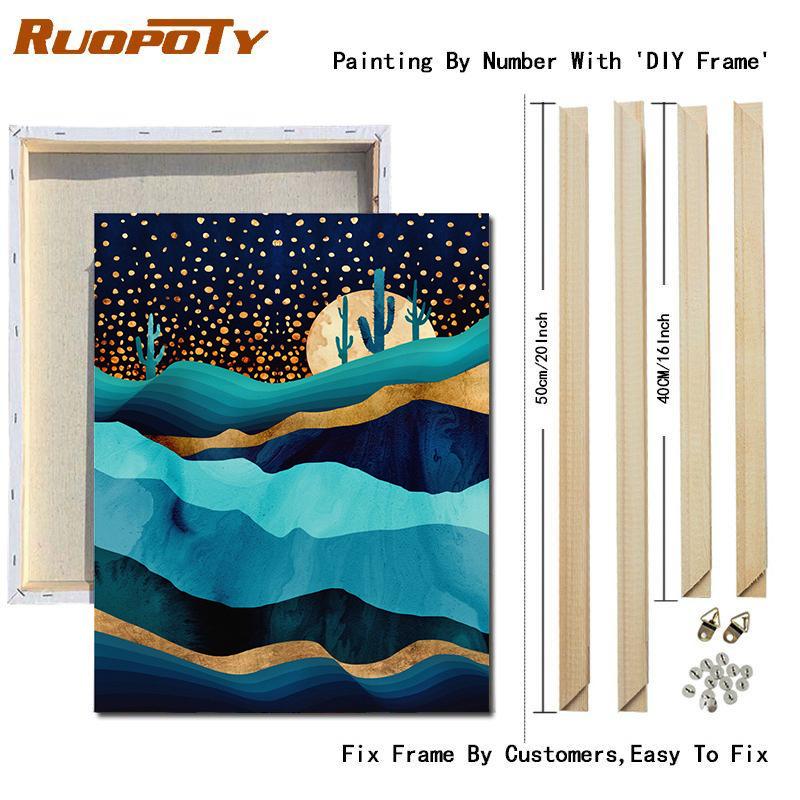 Ruopoty DIY frame paint by digital abstract acrylic on canvas wall art picture by digital mountain and sea landscape living room