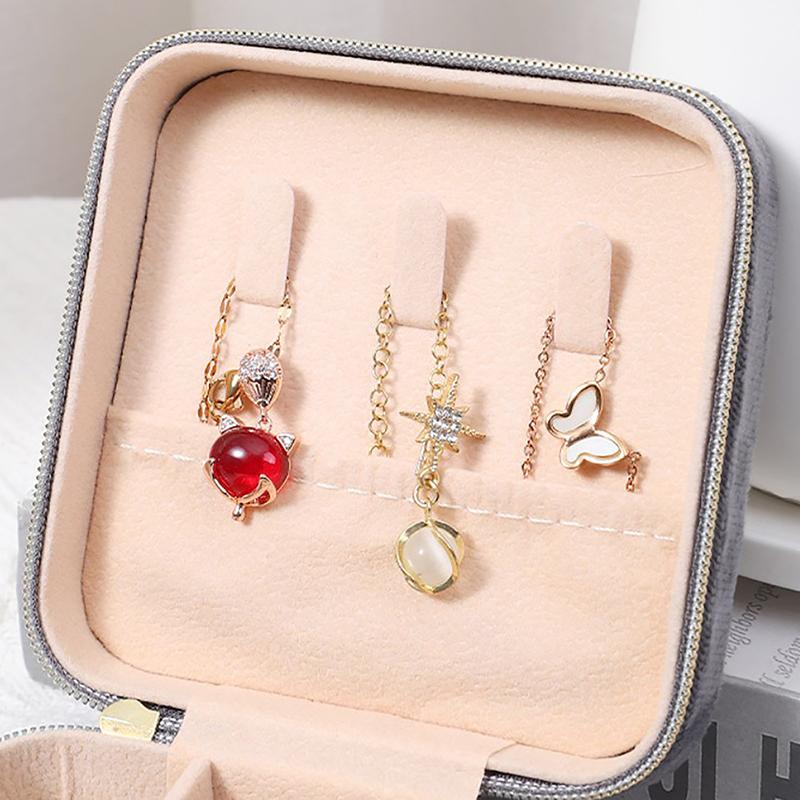 Velvet Jewelry Box Travel Portable Flannel Square Zipper Style Jewellery Storage Case  Gift Holder Ring Earring Holder
