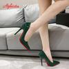 Aphixta Four Seasons Green Super High 12cm Stiletto Heels Women's Pumps Pointed Toe Patent Leather Office Shoes Plus 45