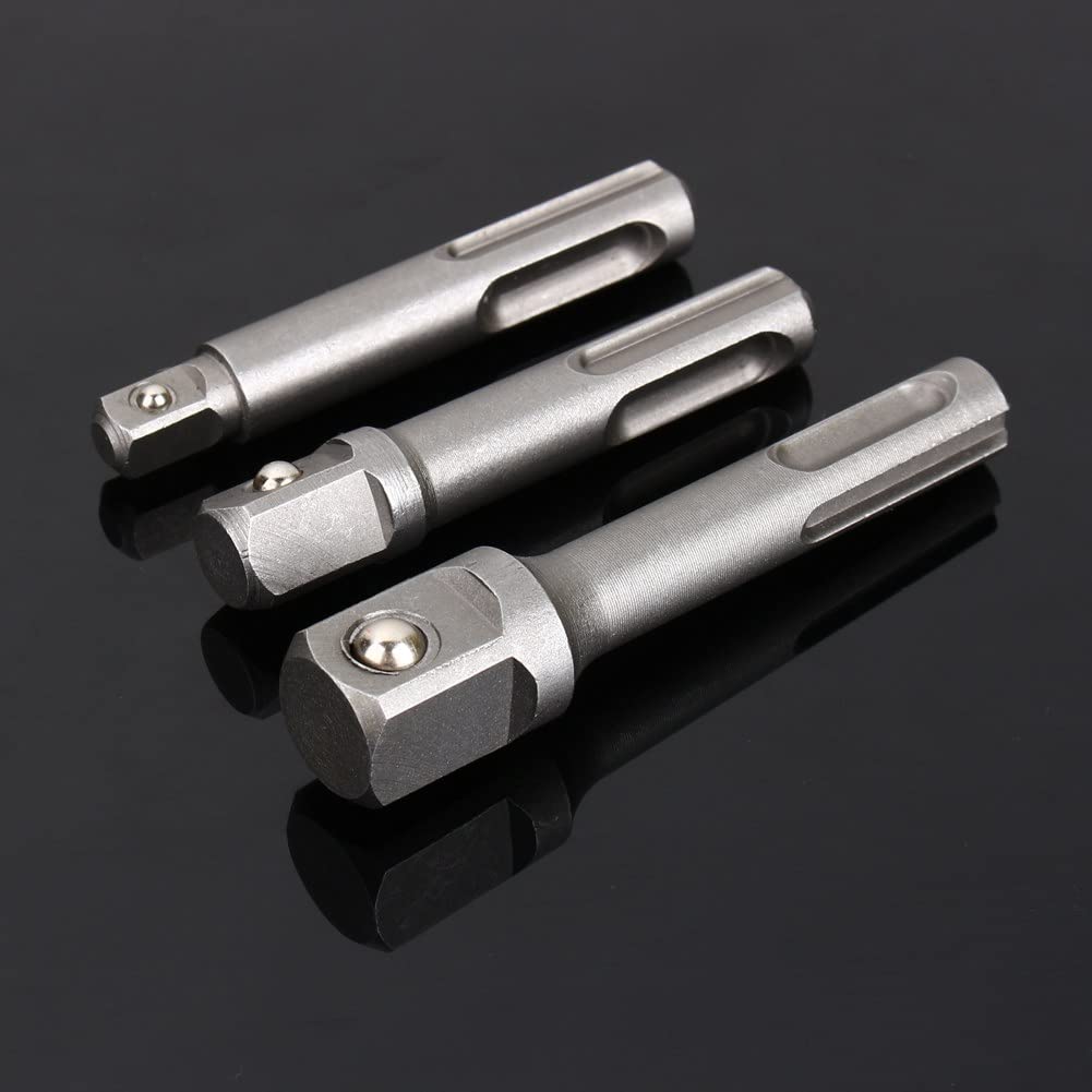 3 Pcs 1/4" 3/8" 1/2" Socket Driver Adapter Drill Bit Adapter Extra Long Adapter Impact Drill Bits for SDS Plus Hammer Drill